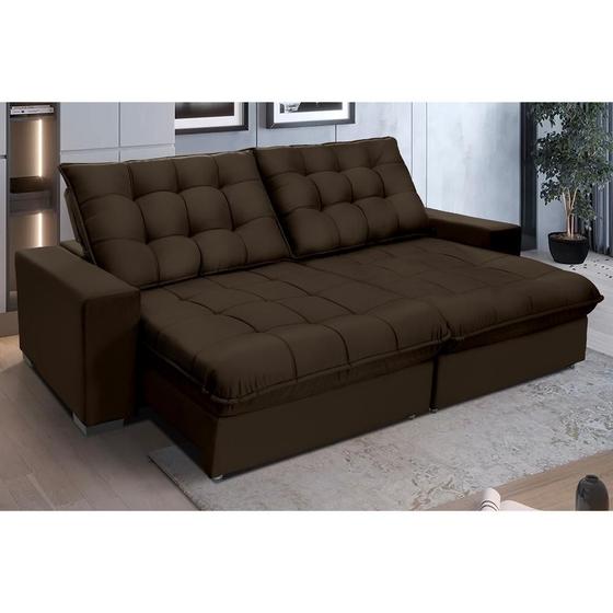Imagem de Sofá Retrátil e Reclinável Califórnia Molas Ensacadas e Pillow Top 2,90m Suede Café