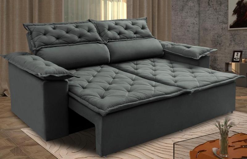 Imagem de Sofá Retrátil e Reclinável Cama inBox Compact 1,50m Tecido Suede Velusoft Cinza