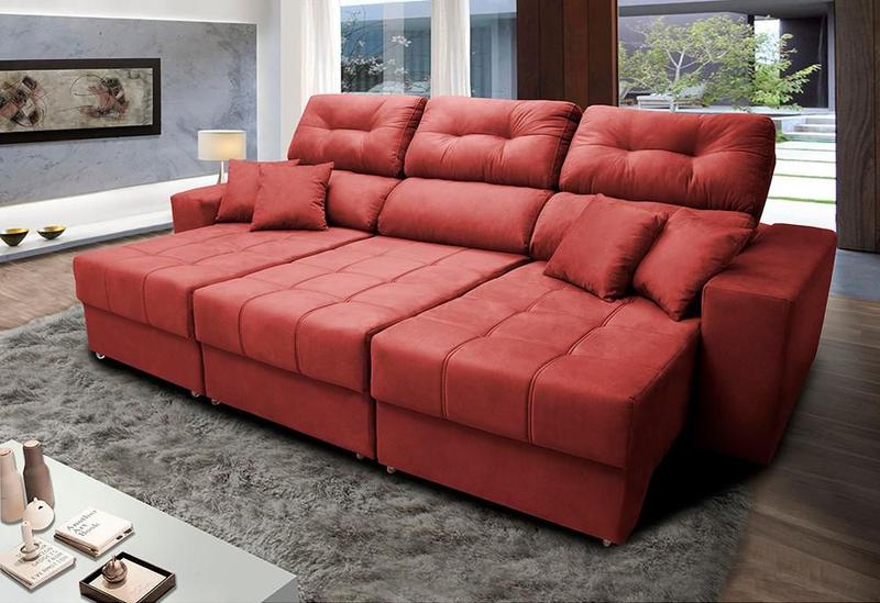 Imagem de Sofá Retrátil e Reclinável Cama inBox Diamond 2,25m Tecido Suede Velusoft Vermelho