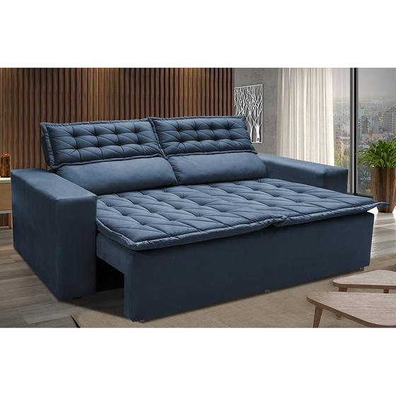 Imagem de Sofá Retrátil e Reclinável Cama inBox Slim 1,50m Tecido Suede Velusoft Azul