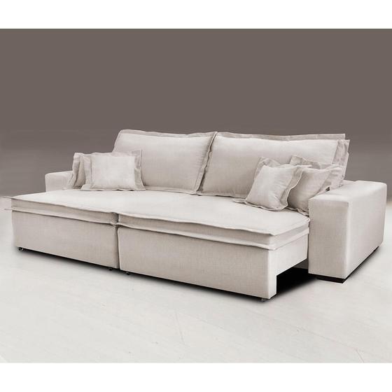 Sofa Retrátil e Reclinável com Molas Cama inBox Premium 2,52m tecido em linho Bege Claro Menor preço em Sofa Retrátil e Reclinável com Molas Cama inBox Premium 2,52m tecido em linho Bege Claro