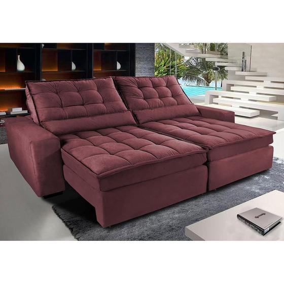 Imagem de Sofá Retrátil e Reclinável com Molas Ensacadas Cama inBox Gold 2,72m Tecido Suede Velusoft Vinho