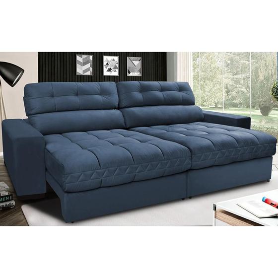 Imagem de Sofá Retrátil e Reclinável com Molas Ensacadas Cama inBox Master 2,12m Tecido Suede Azul 