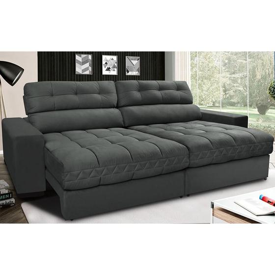 Imagem de Sofá Retrátil e Reclinável com Molas Ensacadas Cama inBox Master 2,12m Tecido Suede Cinza 