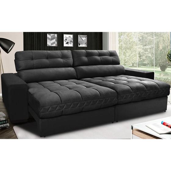 Imagem de Sofá Retrátil e Reclinável com Molas Ensacadas Cama inBox Master 2,52m Tecido Suede Preto 