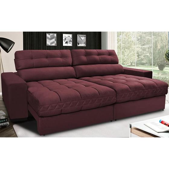 Imagem de Sofá Retrátil e Reclinável com Molas Ensacadas Cama inBox Master 2,52m Tecido Suede Vinho 