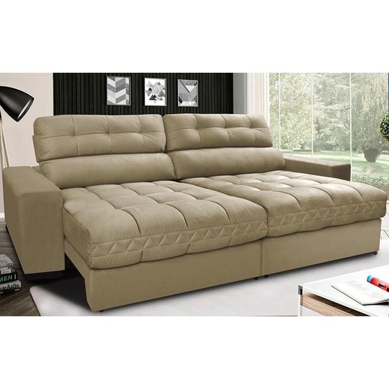 Imagem de Sofá Retrátil e Reclinável com Molas Ensacadas Cama inBox Master 2,72m Tecido Suede Bege 
