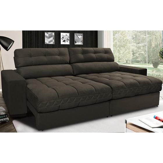 Imagem de Sofá Retrátil e Reclinável com Molas Ensacadas Cama inBox Master 2,72m Tecido Suede Café 