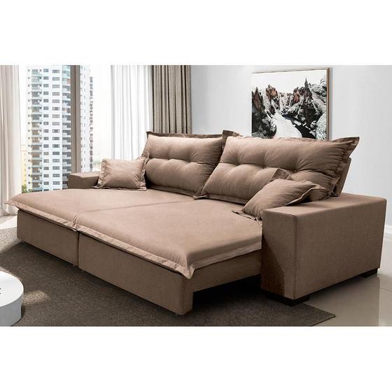 Imagem de Sofá Retrátil e Reclinável com Molas Ensacadas Cama inBox Prime 2,72m Tecido Linho Bege Escuro