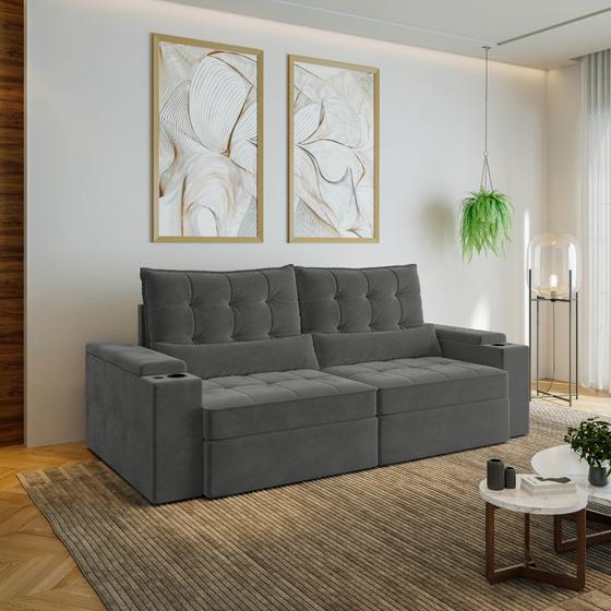 Imagem de Sofá Retrátil e Reclinável com Porta Copos e Usb 4 Lugares 240cm Embaúba Extra Cabecasa Madeiramadei