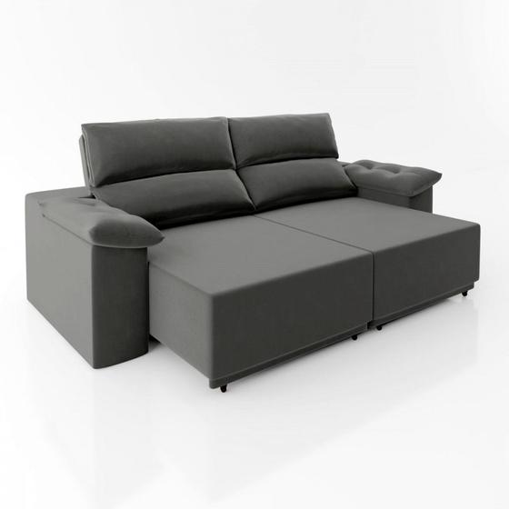 Sofá Retrátil e Reclinável Fortaleza 1,85m Veludo Cinza Mamflex Sofás