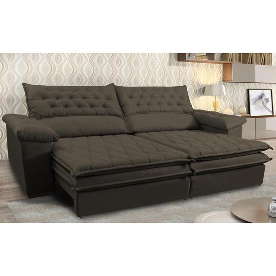 Imagem de Sofá Retrátil e Reclinável Molas Ensacadas Cama inBox Botonê 2,12m Espuma Viscoelástico Suede Café