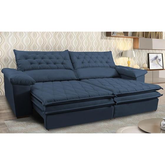 Imagem de Sofá Retrátil e Reclinável Molas Ensacadas Cama inBox Botonê 2,72m Espuma Viscoelástico Suede Azul