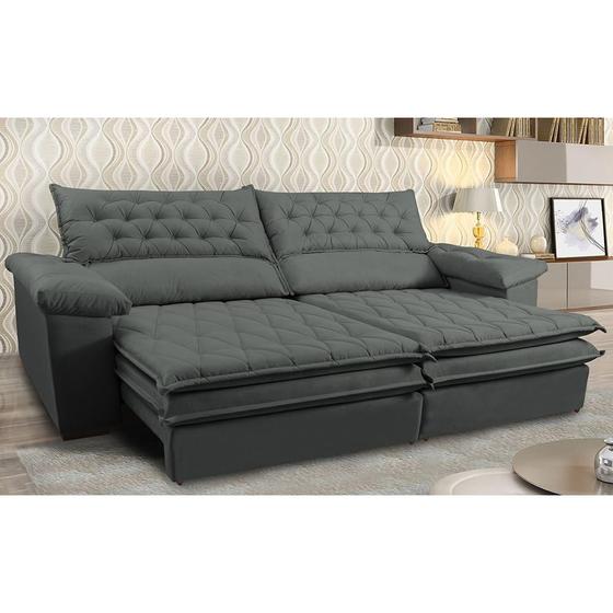 Imagem de Sofá Retrátil e Reclinável Molas Ensacadas Cama inBox Botonê 2,72m Espuma Viscoelástico Suede Cinza