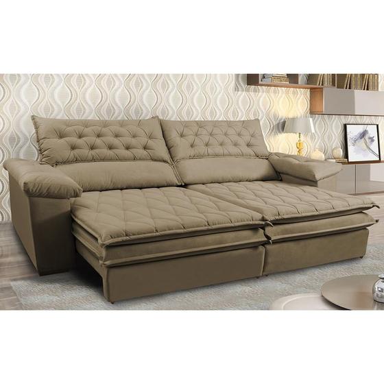 Imagem de Sofá Retrátil e Reclinável Molas Ensacadas Cama inBox Botonê 2,92m Espuma Viscoelástico Suede Castor