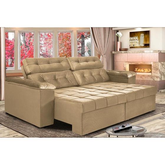 Imagem de Sofá Retrátil e Reclinavel New Austrália 2,52 Mts Tecido Suede Castor - Cama InBox