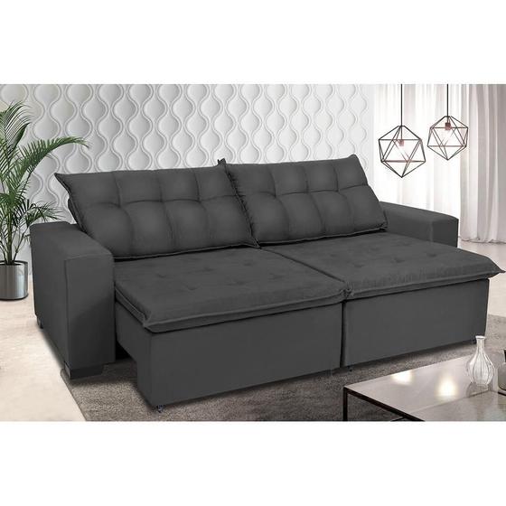 Imagem de Sofá Retrátil e Reclinavel Oklahoma 2,12 Mts Com Molas e Pillow no Assento Tecido Suede Cinza - Cama InBox