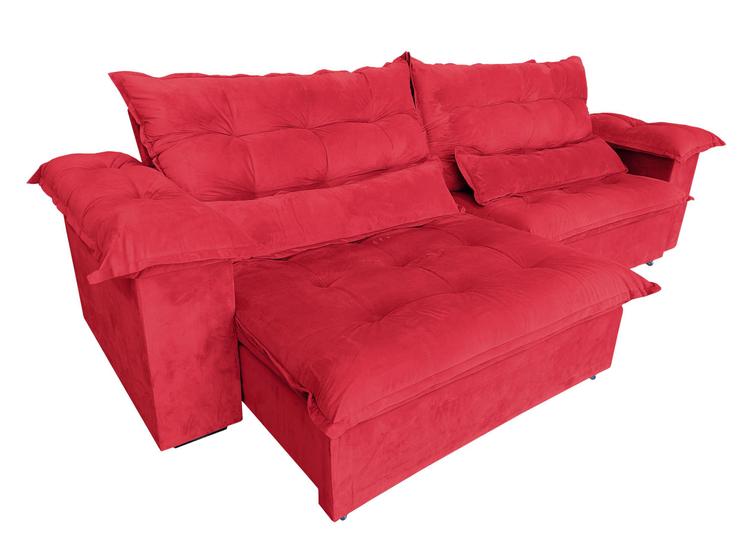 Sofá Retrátil e reclinável Pillow Top Vermelho Veludo Fibra
