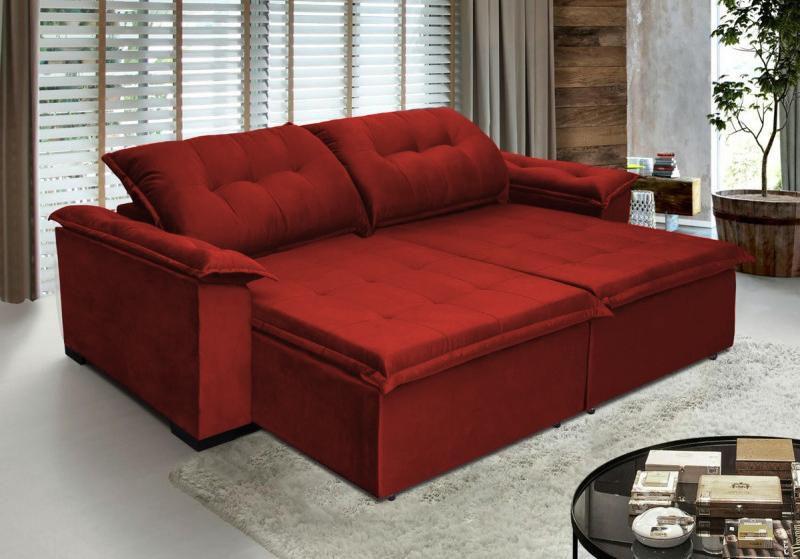 Imagem de Sofá Retrátil e Reclinavel Soberano 2,32 Mts Molas no Assento Tecido Suede Vermelho - Cama InBox