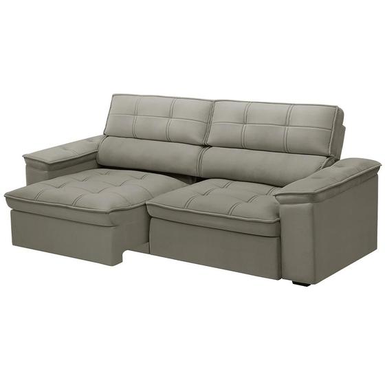 Sofá Retrátil e Reclinável Suíça Veludo Bege 200cm Ferguile Estofados