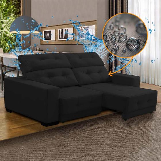 Imagem de Sofá Retrátil Impermeabilizado Preto Reclinável Compact 210 Cm Espuma D26 Suede - SóSofá