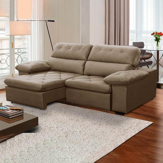 Imagem de Sofa Retratil Reclinavel 2 Lugares 2,10m Crystal Veludo Capuccino LansofBR