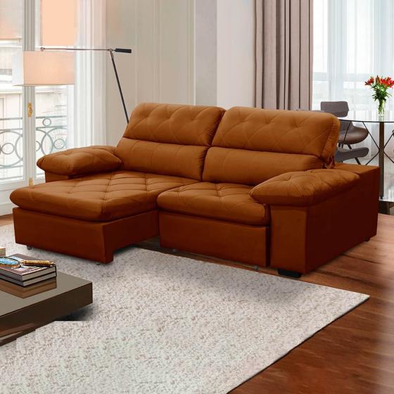 Imagem de Sofa Retratil Reclinavel 2 Lugares 2,60m Crystal Veludo Laranjado LansofBR