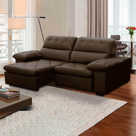 Imagem de Sofa Retratil Reclinavel 2 Lugares 2,70m Crystal Veludo Marrom LansofBR