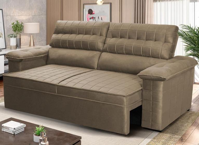 Imagem de Sofá Retrátil Reclinável 3 lugares com molas 2,00m Quantum Suede Velut Tabaco - King House