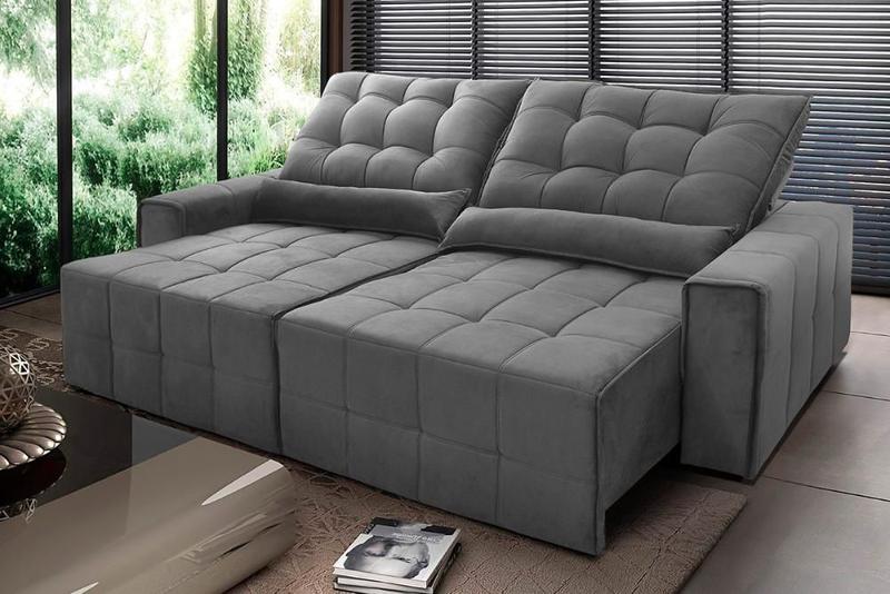Imagem de Sofá Retrátil Reclinável Alaska 2,70m Suede Velut Cinza Molas no Assento - King House