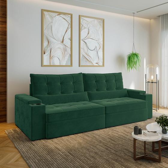 Imagem de Sofá Retrátil Reclinável com Porta Copos e Usb 4 Lugares 280cm Embaúba Extra CabeCasa MadeiraMadeira