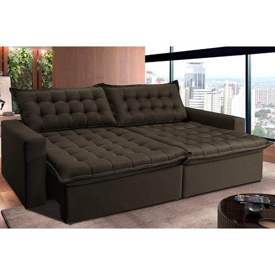 Imagem de Sofá Retrátil Reclinável e Cama 2,35m Cama inBox Flex Suede Velusoft Café