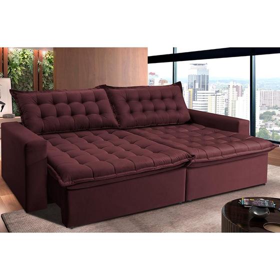 Imagem de Sofá Retrátil Reclinável e Cama 2,35m Cama inBox Flex Suede Velusoft Vinho