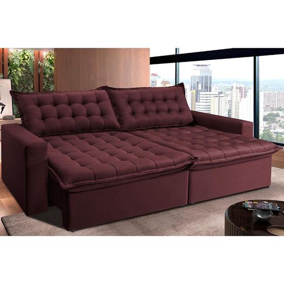 Imagem de Sofá Retrátil Reclinável e Cama 2,75m Cama inBox Flex Suede Velusoft Vinho