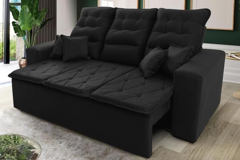 Imagem de Sofá Retrátil/Reclinável Europa 2,00m Suede Velut Preto c/ Molas Espirais - King House