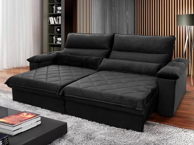 Imagem de Sofá Retrátil Reclinável Grécia 3,00m Suede Velut Preto Molas no Assento - King House