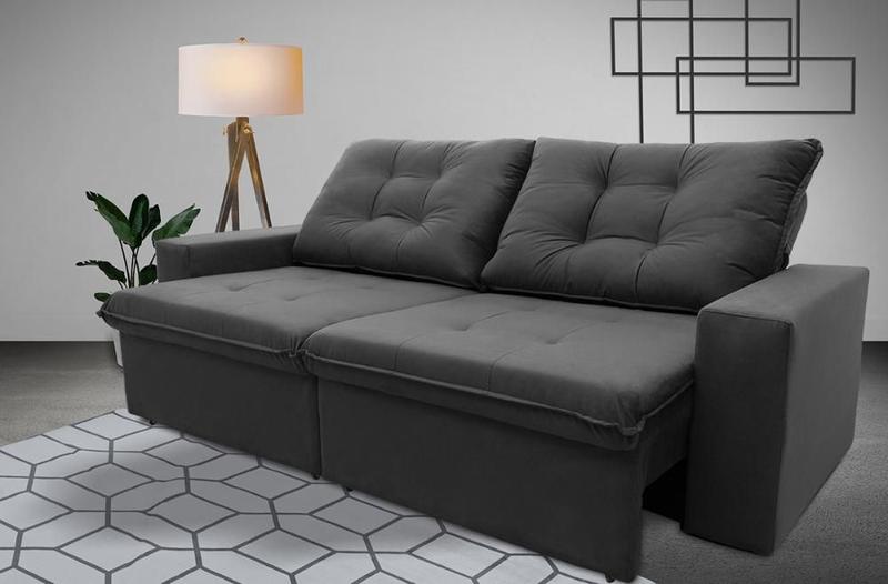 Sofá Retrátil/Reclinável Malta 2,00m Suede Velut Cinza c/ Molas no