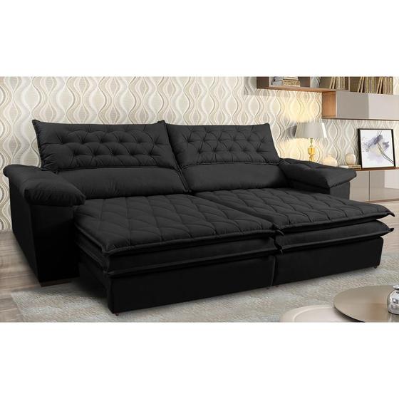 Imagem de Sofá Retrátil, Reclinável Molas Ensacadas Cama inBox Botonê 2,72m Espuma Viscoelástico Suede Preto