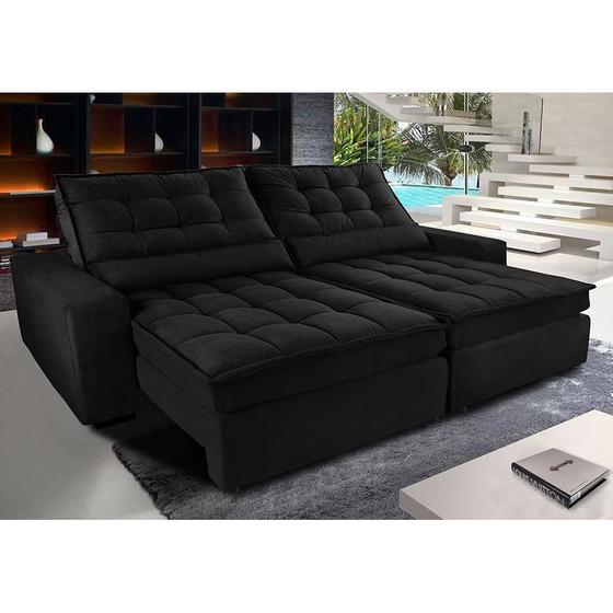 Imagem de Sofá Retrátil, Reclinável, Molas Ensacadas Cama inBox Gold 2,32m Tecido Suede Velusoft Preto