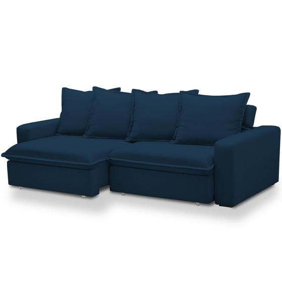 Imagem de Sofá Retrátil Reclinável Para Sala de Estar Living 235cm Vêneto F04 Veludo Azul - Lyam Decor