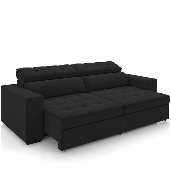 Imagem de Sofá Retrátil Reclinável Para Sala de Estar Living 246cm Clara M03 Veludo Preto - Lyam Decor