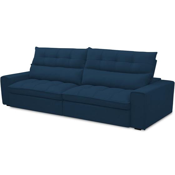 Imagem de Sofá Retrátil Reclinável Para Sala de Estar Living 250cm Dimas F04 Veludo Azul - Lyam Decor