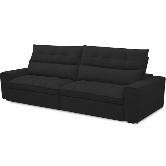 Imagem de Sofá Retrátil Reclinável Para Sala de Estar Living 250cm Dimas F04 Veludo Preto - Lyam Decor