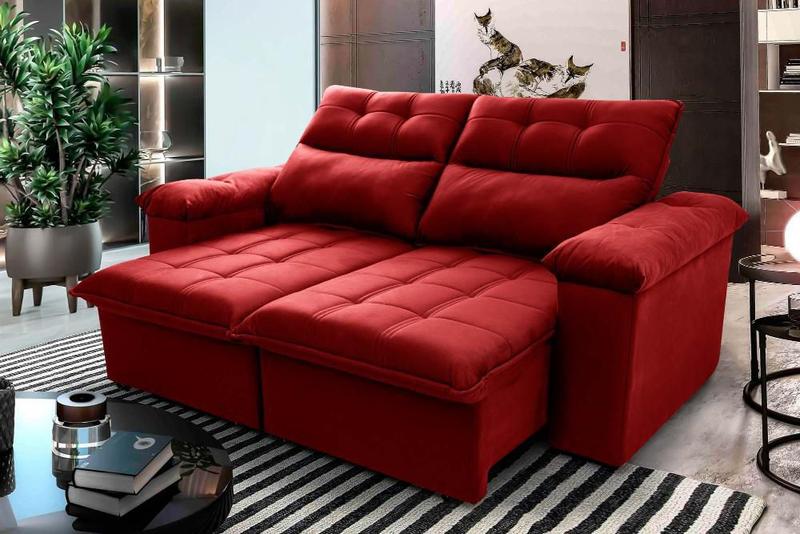 Imagem de Sofá Retrátil/Reclinável Verona 1,50m Suede Velut Vermelho c/ Molas no Assento - King House