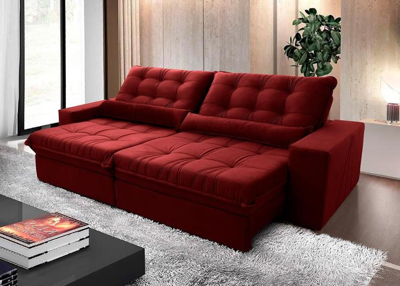 Imagem de Sofá Retrátil Reclinável Zurique 2,30m Suede Velut Vermelho Molas no Assento - King House