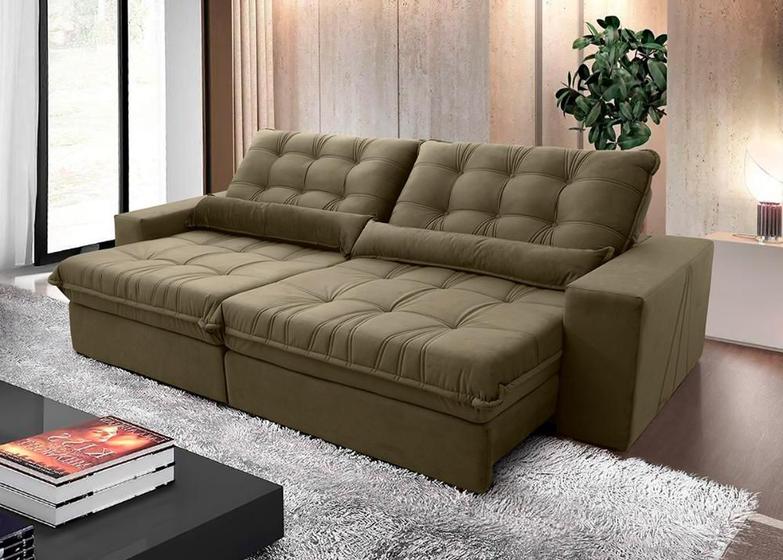 Sofá Retrátil/Reclinável Zurique 2,50m Suede Velut Bege c/ Molas no Assento - King House Menor preço em Sofá Retrátil/Reclinável Zurique 2,50m Suede Velut Bege c/ Molas no Assento - King House