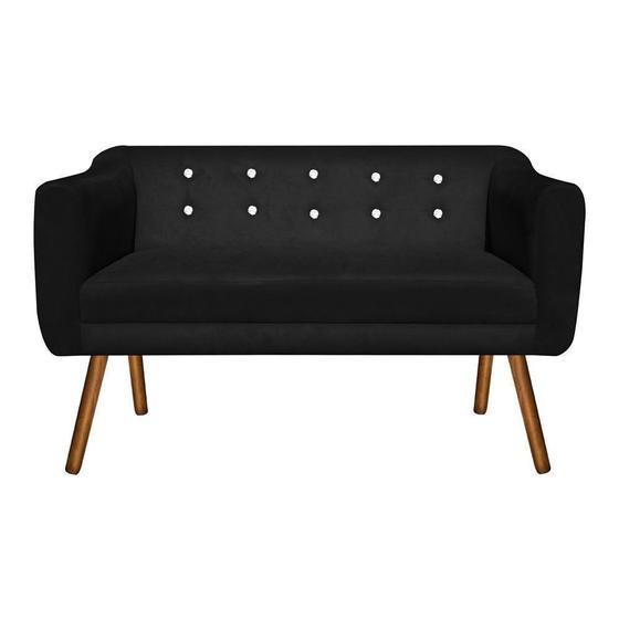 Imagem de Sofá Retrô Namoradeira Julia 2 Lugares Suede Preto com Strass - D'Rossi
