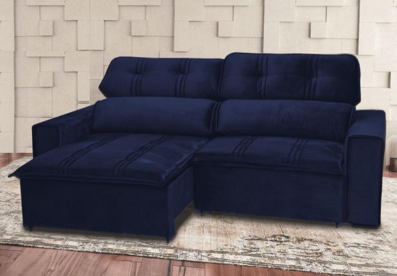 Sofá Roma 230cm Retrátil Reclinável Azul Marinho Decor & Conforto