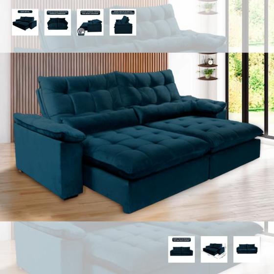 Sofá Royal Retrátil e Reclinável Azul 290 cm Aliber Sofás