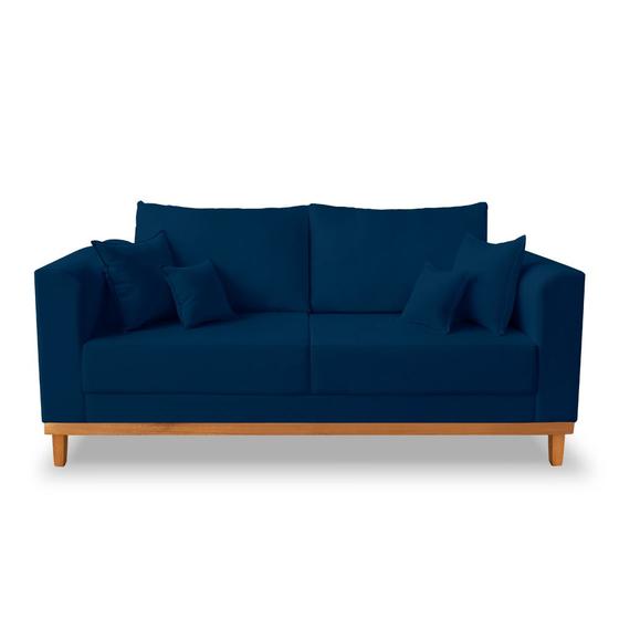 Imagem de Sofá Rustico Viena 3 Lugares Para Sala de Estar Suede Azul - Madeira Prima Deccor